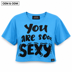 Venta al por mayor moderna O-cuello Crop Tees Mujeres de alta calidad de punto Ecológico Algodón Spandex Casual Cómodo Deporte Lindo XL Tamaño - Product Image 1