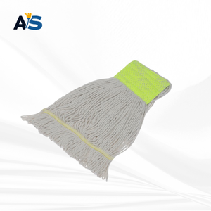 A&S Heavy Duty Natural White Cotton <b>Mop</b> Head with 5" Lime Green Head Band Loop End - Product Image 1