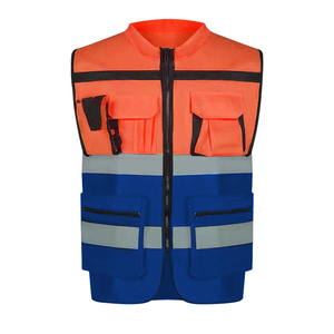 Gilet de sécurité imperméable en coton avec logo personnalisé imprimé, bandes réfléchissantes, rayures blanches et grises - Product Image 2