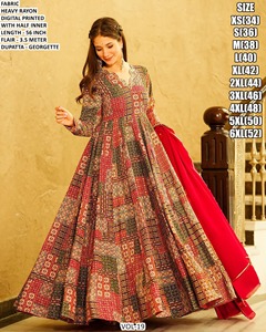 Vestido Anarkali Tradicional Bandhani Marrón Elegante, Material de Rayón, Largo hasta el Suelo, Listo para Bodas y Fiestas, Secado Rápido - Product Image 2