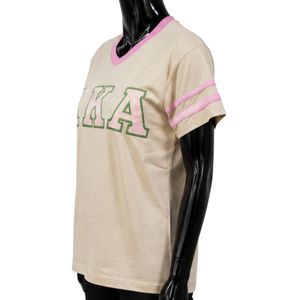เสื้อยืดคอวีลายทางสีชมพูเบจ แขนสั้น พิมพ์ลายตัวอักษร สไตล์ลำลอง แฟชั่นสตรีทแวร์ เสื้อผ้าผู้หญิง ขายส่ง - Product Image 4