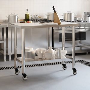 Tavolo da lavoro cucina commerciale con ruote 43.3 \ "x21.7 \" x33.5 \ "fabbricazione in acciaio inox - Product Image 3