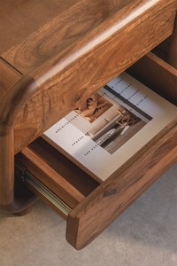 Modern Wooden Nightstand with Two Drawers <b>Midcentury</b> Design Bedroom Storage Furniture - Product Image 4