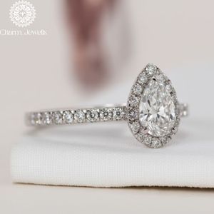 Charm Jewells Cushion Cut Moissanite IGI Certified Engagement <b>Ring</b> 18K <b>Silver</b> Plated Prong Setting Women's Classic Wedding Band - Product Image 2
