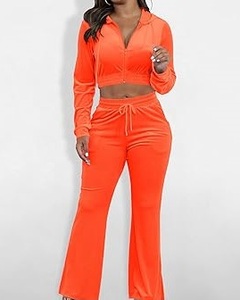 Hoodie And Joggers Zipper <b>Tracksuit</b> 2pcs Suit Set Sexy Stretchy Sporty Cropped Set Velvet <b>Velour</b> Track Suit For <b>Women</b> Breathable - Product Image 4