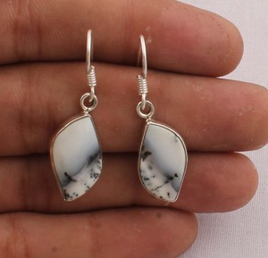 925 <b>Sterling</b> <b>Silver</b> Dendritic Agate <b>Earrings</b> Natural Gemstone Leaf Shape <b>Dangle</b> <b>Earrings</b> Handmade Jewelry for Women Wholesaler - Product Image 3