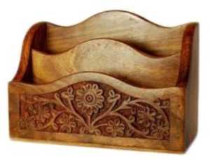 Porta Revistas de Madera de Mango Tallado a Mano, Organizador de Cartas, Expositor de Estilo Americano para Mesa de Oficina en Casa - Product Image 3