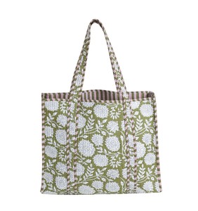 Bolso Tote Floral de Algodón Acolchado, Ecológico, Lavable, Reversible, Estilo Bohemio, Abierto por Arriba, para Todas las Temporadas, Hecho a Mano, para Compras y Playa - Product Image 3
