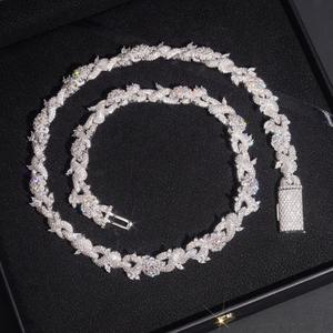 Floral Rope Chain <b>Necklace</b> Iced Out Sterling Silver Gold Plated Unisex Hip Hop <b>Statement</b> Chain - Product Image 2