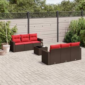 Juego de sofás de patio de ratán sintético marrón de 7 piezas con cojines, elegantes muebles de exterior - Product Image 1