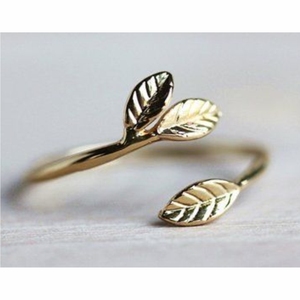 Bague en cuivre plaqué or en gros, style vintage, ajustable, motif feuille et branche d'olivier, bijou minimaliste pour femme - Product Image 1