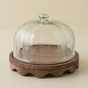 Support à gâteau rond en bois avec dôme en verre |   Support à gâteau en bois avec base profonde, plateau à dessert - Product Image 5