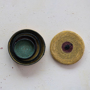 Paniers de nidification tissés à la main en jonc de mer avec paniers de rangement tissés à rayures et à couvercle - Product Image 3