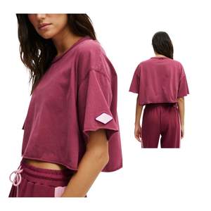 T-shirt court d'été personnalisé pour femme, vente en gros, manches courtes, tendance, en coton doux, décontracté - Product Image 1