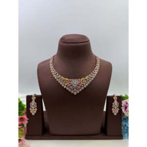 Indian Ethnic Nina American Diamond Necklace <b>Set</b>-Gold Plated Steel <b>Bridal</b> <b>Jewelry</b> - Product Image 1
