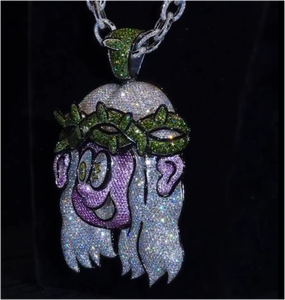 จี้เงินแท้ 925 รูปหน้าการ์ตูนประดับเพชรโมอิสซาไนต์ทรงมงกุฎสีเขียว สไตล์ฮิปฮอป สำหรับทุกเพศ - Product Image 4