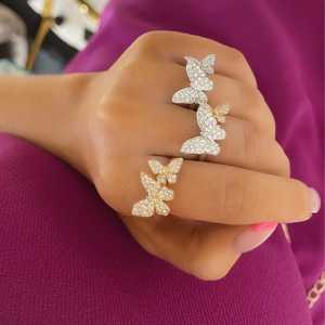 Lab Grown Diamond Statement Rings Pave Set Double Butterfly Animal Cluster Cocktail Bands Party Jewelry 10K 14K Gold Wholesale - Product Image 4