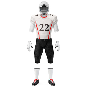Custom <b>White</b> Red American Football Uniform Set Number 22 Breathable Polyester <b>Men</b> Adult Protective Gear Helmet Gloves <b>Socks</b> - Product Image 1