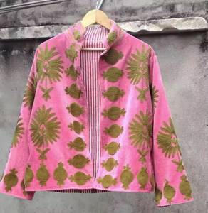 Women's <b>Velvet</b> Embroidered <b>Jacket</b> Stand Collar Full Sleeve Autumn Outerwear Hand Embroidery Design Reversible Wholesale <b>Jacket</b> - Product Image 4