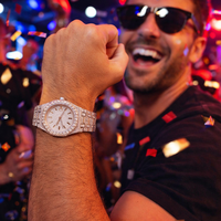 Montre de luxe pour homme en moissanite sertie de pierres, en acier inoxydable, mouvement à quartz ETA, cadran en verre, bracelet de 20 mm, fermoir caché, idéale pour les soirées
