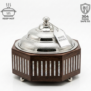 Modern Vertical Striped Shell Inlay <b>Insulated</b> Induction Cooker Ready Food Warmer Hotpot Set Stainless Steel Lid Buffet Server - Product Image 4