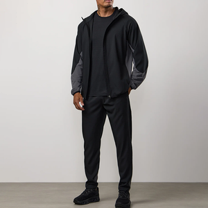 Wholesale Men's Fashion <b>Black</b> Gray Color Block Zip Jacket Sporty Waterproof Breathable Winter <b>Windbreaker</b> Knitted Lightweight - Product Image 2