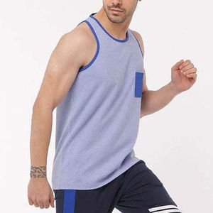 เสื้อกล้ามมีฮู้ดถักสีฟ้าอ่อนสำหรับผู้ชาย ยี่ห้อ WARPRO INDUSTRY คอกลม สวมใส่สบาย ผลิตจากผ้าฝ้าย 100% สีพื้น ระบายอากาศได้ดี - Product Image 4