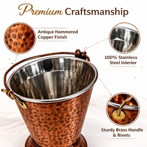 Manoj International Antique Hammered Gravy Bucket | Stainless Steel Interior & <b>Copper</b> Finish | 12cm Eco-Friendly Durable <b>Handle</b> - Product Image 5
