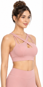 Sujetador deportivo transpirable sin costuras para mujer, elástico en cuatro direcciones, para yoga, gimnasio, fitness, correr, con tirantes cruzados en la espalda, logo, MOQ bajo - Product Image 6