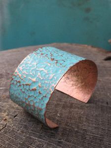 Vintage <b>Copper</b> Cuff <b>Bracelet</b> With Turquoise Patina Finish Handmade Unisex Jewelry women hand wear antique - Product Image 1