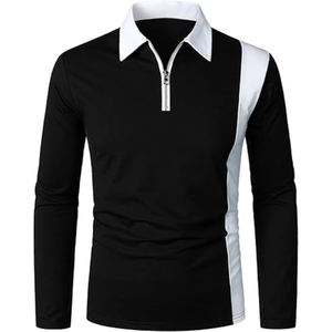 เสื้อโปโลแขนยาวแฟชั่นบุรุษสีบล็อกพร้อมซิปเสื้อยืดทำงานลำลอง - Product Image 2