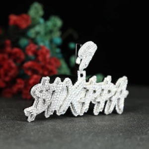 Iced Moissanite 925 <b>Silver</b> 18K Gold Plated Letter Name <b>Pendant</b> Hip Hop Custom Rapper Bling Luxury Style <b>Initial</b> <b>Pendant</b> Men's - Product Image 2