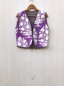 Sanganeri Print Striped Woven Jaipuri Knitted Breathable Autumn Party Wear Reversible Cotton <b>Quilted</b> <b>Jacket</b> for Women Handmade - Product Image 2