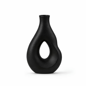 Vase Sculptural Moderne en Aluminium, Centre Creux, Finition Mate Foncée, Décoration de Table Durable pour la Maison |   Centre de table élégant - Product Image 1