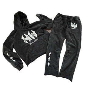 Bộ đồ thể thao nam gồm áo hoodie in họa tiết cũ kỹ và quần thể thao ống loe, chất liệu 100% cotton, kiểu dáng mùa đông, màu phai nắng, có <span class=keywords><strong>size</strong></span> lớn - Product Image 6