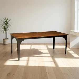 Table de salle à manger rectangulaire industrielle et commerciale, grande capacité (8 places), plateau en bois et pieds en métal, fabrication artisanale, prix usine pour hôtel, maison ou usine. - Product Image 3