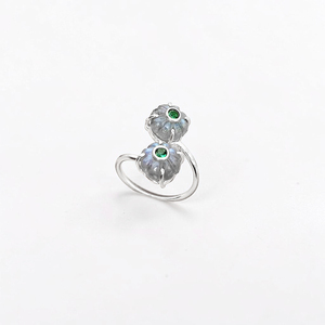 Natural Labradorite Flower Gemstone <b>Ring</b> Gold Plated Brass Handmade Claw Setting <b>Adjustable</b> for Women Trendy - Product Image 1