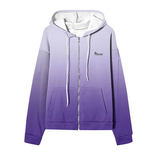 Winter Gradient Color Zip-up Hoodie Unisex Oversized Casual Hooded Breathable French Terry Polyester Regular Sleeve Style - Product Image 3
