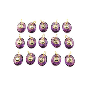 Abalorios de Amatista Ovalados de 10x8mm con Doble Piedra, Plata de Ley 925 Bañada en Oro, con Anillo de Salto, Abalorio de Amatista para Joyería Curativa - Product Image 1