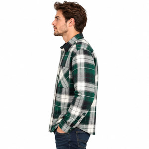 Chemise en flanelle pour homme, coupe classique, chemise de travail boutonnée, à carreaux, manches courtes, séchage rapide, avec deux poches - Product Image 4