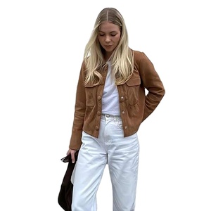 Elegante otoño nueva ropa de mujer estilo Simple y de gama alta Slim Fit estilo corto solapa chaqueta de gamuza - Product Image 3