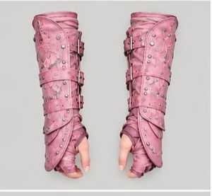 Conjunto de armadura de cuero rosa con cuello de piel y cinturón para el invierno - Product Image 4