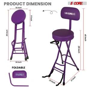 Taburete para Guitarra 5Core, Silla Acolchada de 3.15 Pulgadas con Respaldo, Asiento Musical Plegable con Reposapiés Integrado, Soporte para Guitarra - Product Image 3