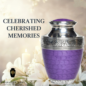 Urne funéraire en métal violet pour cendres humaines |   Urne funéraire commémorative pour adultes en argent poli gravé de motifs floraux |   AMBLE DECOR 220 Cubic - Product Image 6