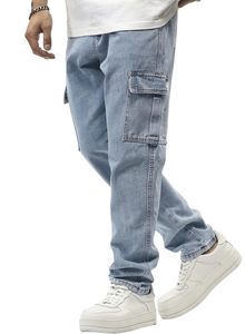 Pantalon cargo en jean délavé pour homme, taille mi-haute, coupe ample, en coton, style décontracté, pour le printemps - Product Image 3