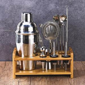 Juego de herramientas de bar de acero inoxidable duradero con soporte de madera, kit moderno para hacer cócteles para bartenders, utensilios de bar para fiestas. - Product Image 6
