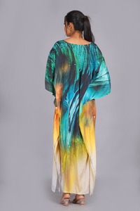 Woven Abstract Print V-neck Backless Natural Waistline <b>Kaftan</b> <b>Maxi</b> Dress Loose Fit Batwing Sleeves Lightweight Beachwear - Product Image 5