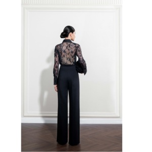 Camisas de moda para mujer, CAMISA ELEGANTE DE MALLA FLORAL CON ENCAJE, Ropa de mujer ODM, Blusas y camisas de mujer con mangas abullonadas - Product Image 4