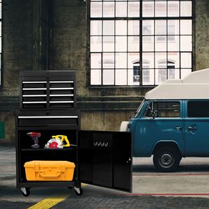 Cassettiera Portautensili Nera Staccabile a 5 Cassetti con Armadietto Inferiore e Ripiano Regolabile - Product Image 1