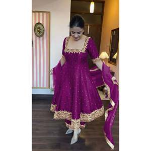 Pure Vichitra Silk Anarkali Gown Dupatta & Pant Plazzo Set para ropa de fiesta Talla 2XL - Product Image 6